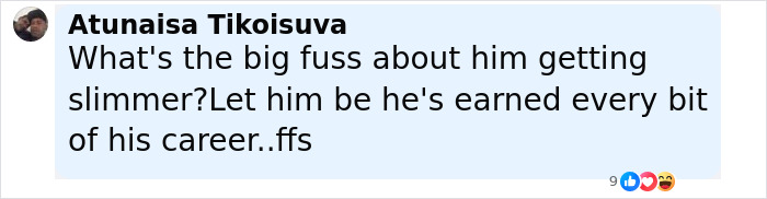Comment by Atunaisa Tikoisuva defending Dwayne Johnson’s new slim look amid health concerns on social media. Comment by Atunaisa Tikoisuva defending Dwayne Johnson’s new slim look amid health concerns on social media.