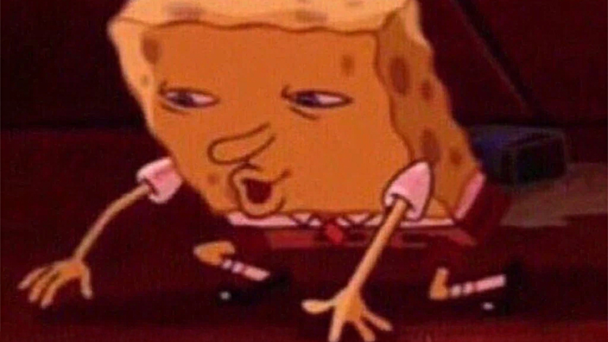 SpongeBob character with a humorous expression, used in a funny math jokes and puns meme about numbers.