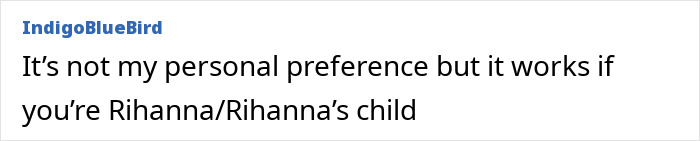Comment from IndigoBlueBird discussing Rihanna’s child name, reflecting fans urging change and concerns over a cruel name choice. Comment from IndigoBlueBird discussing Rihanna’s child name, reflecting fans urging change and concerns over a cruel name choice.