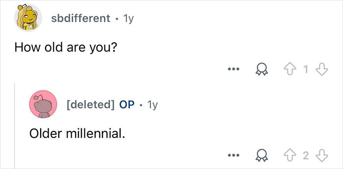 Screenshot of a Reddit Q&A showing a question about age and a response mentioning an older millennial, related to billionaire families.