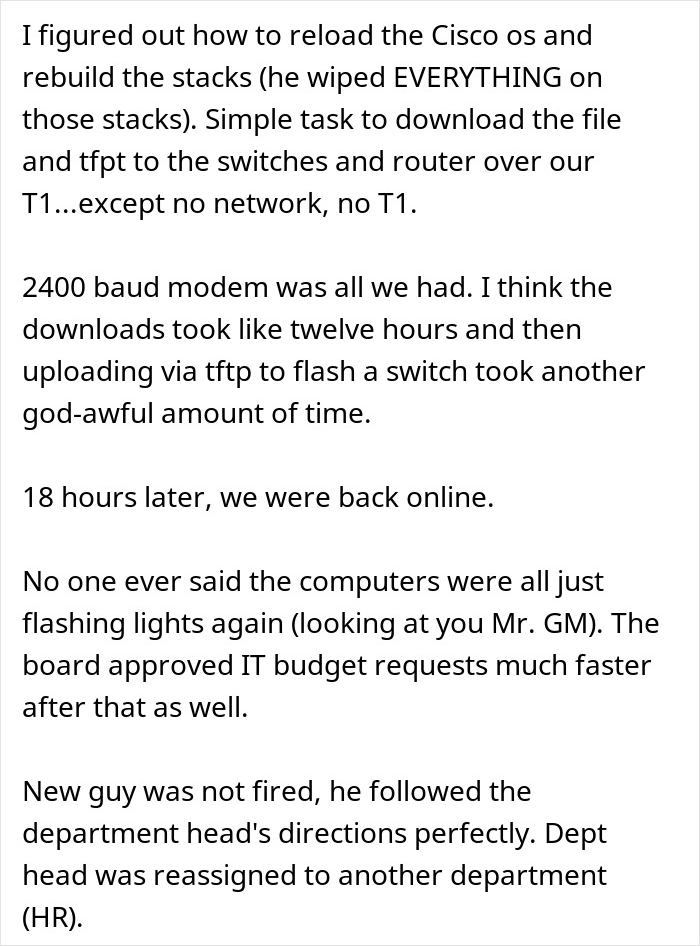 Text describing a server down during business hours with a story of malicious compliance to restore network access. Text describing a server down during business hours with a story of malicious compliance to restore network access.