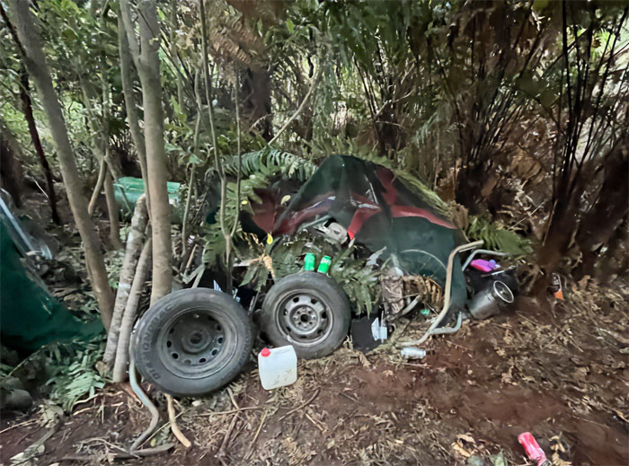 Campsite photos showing abandoned gear and tires in dense wilderness linked to mom of kids who vanished. Campsite photos showing abandoned gear and tires in dense wilderness linked to mom of kids who vanished.