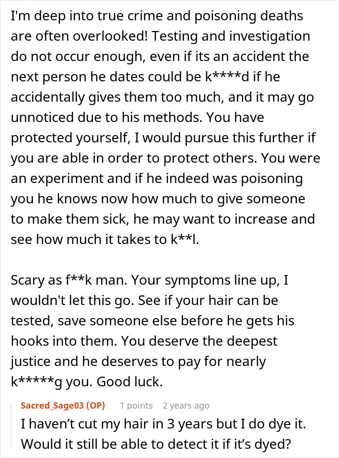 Text message discussing concerns about poisoning, mysterious illness symptoms, and advice on testing for toxins to protect others. Text message discussing concerns about poisoning, mysterious illness symptoms, and advice on testing for toxins to protect others.
