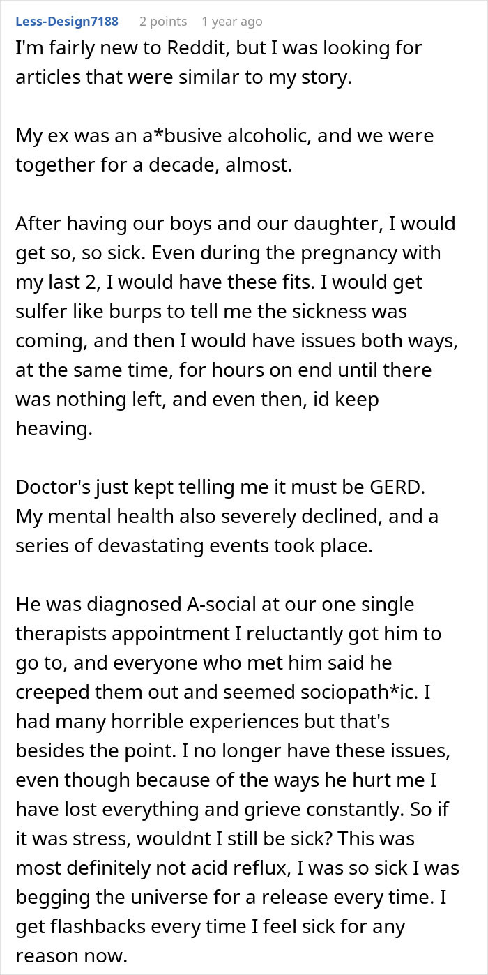 Reddit user shares story of woman realizing her ex might have been poisoning her after months of mysterious illness and confession. Reddit user shares story of woman realizing her ex might have been poisoning her after months of mysterious illness and confession.