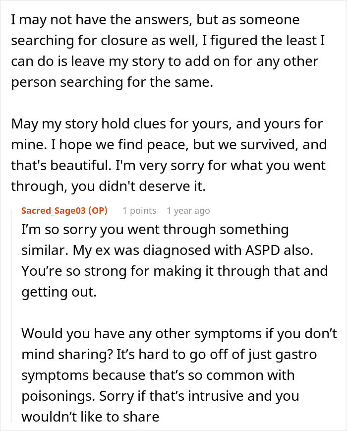 Alt text: Woman reflects on mysterious illness and poisoning by ex, sharing story of survival and seeking closure online. Alt text: Woman reflects on mysterious illness and poisoning by ex, sharing story of survival and seeking closure online.