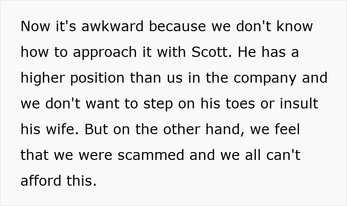 Coworkers feel scammed after attending superior’s wife’s show, realizing it was not free as expected. Coworkers feel scammed after attending superior’s wife’s show, realizing it was not free as expected.