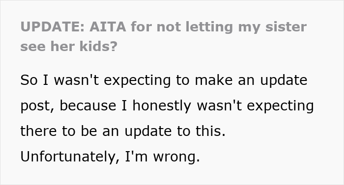 Text post discussing an update about family conflict after kids refuse to see their ex-con mom years later. Text post discussing an update about family conflict after kids refuse to see their ex-con mom years later.