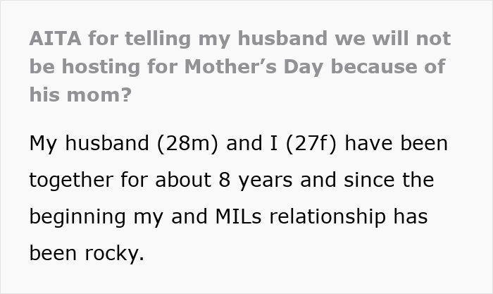 Text excerpt about rocky relationship between daughter-in-law and mother-in-law after birthday no-show causing celebration refusal. Text excerpt about rocky relationship between daughter-in-law and mother-in-law after birthday no-show causing celebration refusal.