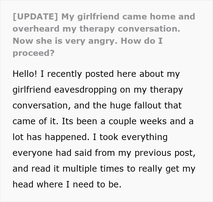 Woman Eavesdrops On BF’s Therapy Session, Gets Dumped Over Her Reaction To It Woman Eavesdrops On BF’s Therapy Session, Gets Dumped Over Her Reaction To It