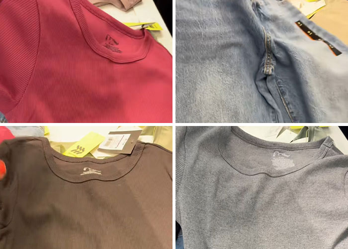 Various clothing items including shirts and jeans laid out, highlighting mom’s vent about daughter being bullied for clothes. Various clothing items including shirts and jeans laid out, highlighting mom’s vent about daughter being bullied for clothes.