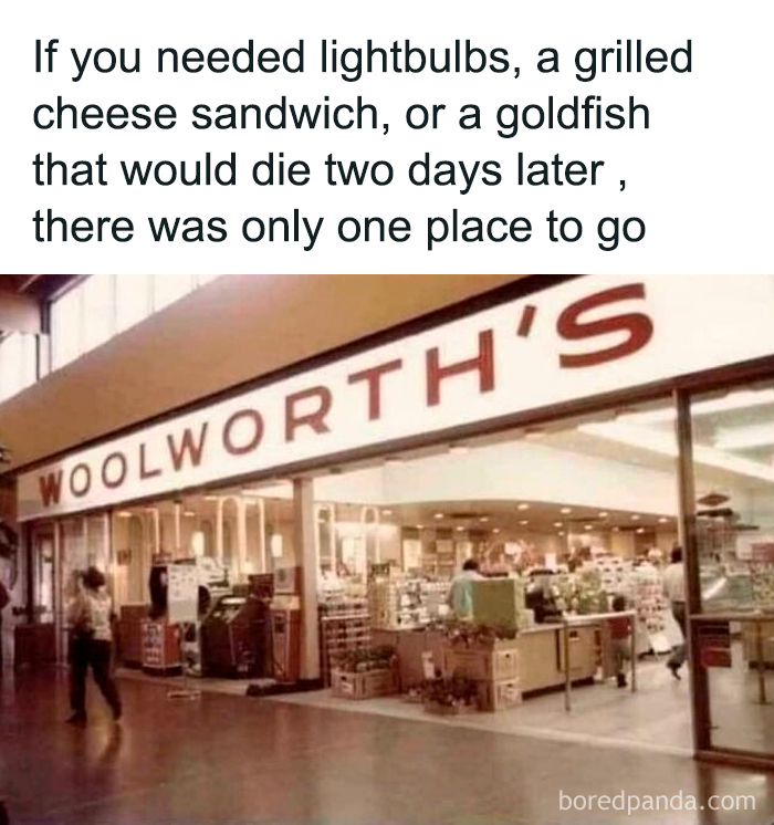 Woolworth's storefront inside a mall, a nostalgic place that makes people who recognize it feel very old.