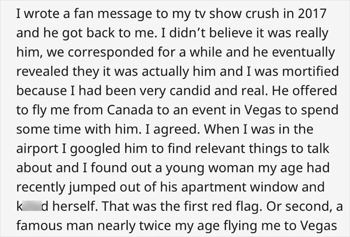 Text excerpt showing a fan's interaction and surprising revelations about David Harbour's controversial encounter with a younger woman. Text excerpt showing a fan's interaction and surprising revelations about David Harbour's controversial encounter with a younger woman.