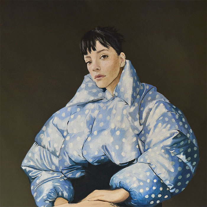 Portrait of Lily Allen in a blue polka dot puffer jacket, representing Lily Allen's explosive new album insights. Portrait of Lily Allen in a blue polka dot puffer jacket, representing Lily Allen's explosive new album insights.