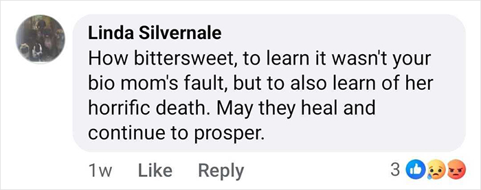 Comment expressing sympathy and hope for healing after a tragic family revelation in a social media post. Comment expressing sympathy and hope for healing after a tragic family revelation in a social media post.