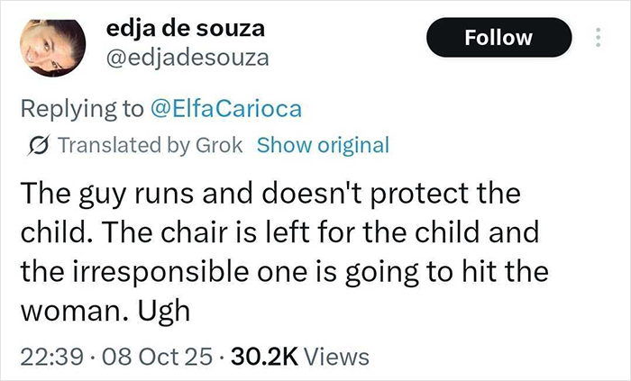 Tweet discussing viral debate on children come first after man punches woman who threw chair at kid Tweet discussing viral debate on children come first after man punches woman who threw chair at kid
