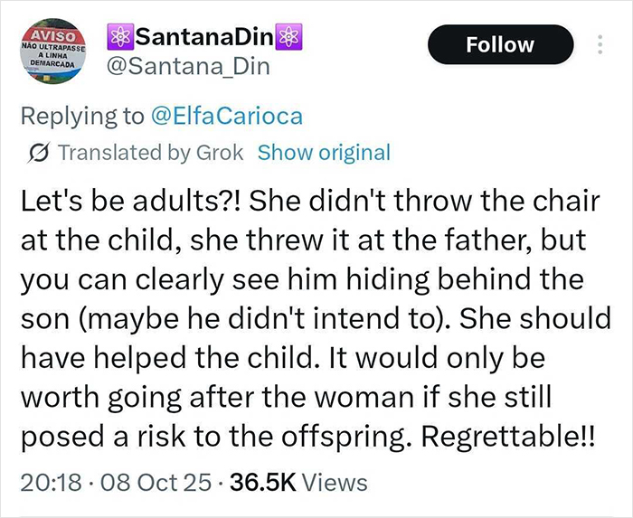 Tweet discussing viral debate involving children, a man, a woman, and a chair incident focusing on children come first. Tweet discussing viral debate involving children, a man, a woman, and a chair incident focusing on children come first.