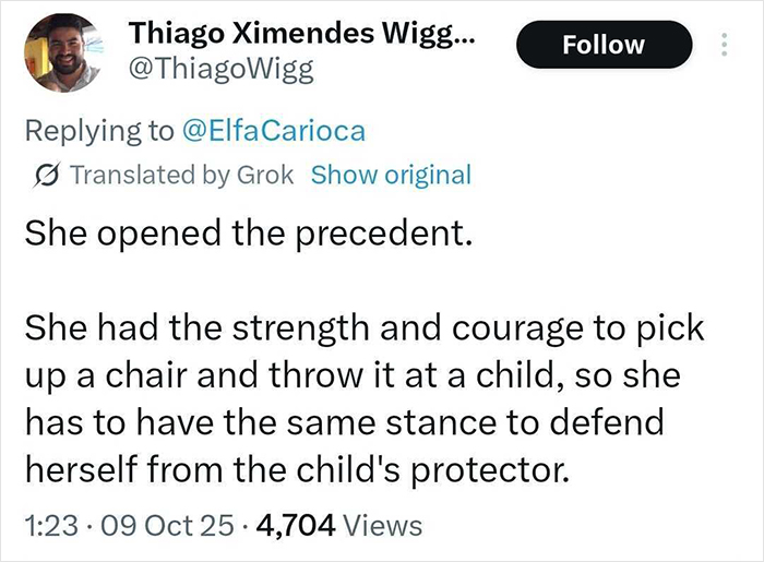 Tweet about a man defending a child by confronting a woman who threw a chair, sparking viral debate on children first. Tweet about a man defending a child by confronting a woman who threw a chair, sparking viral debate on children first.