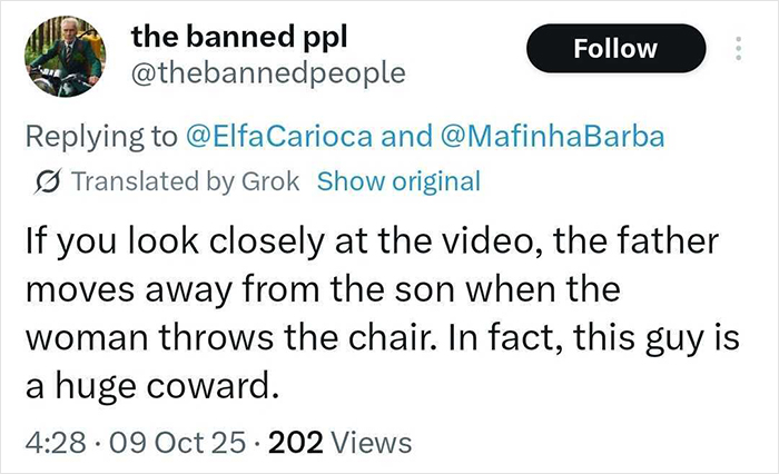 Twitter post discussing a father, a woman throwing a chair at a kid, and a viral debate on children come first. Twitter post discussing a father, a woman throwing a chair at a kid, and a viral debate on children come first.