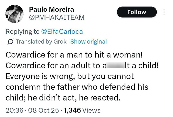 Tweet discussing a man defending his child after a woman threw a chair at the kid, sparking viral debate. Tweet discussing a man defending his child after a woman threw a chair at the kid, sparking viral debate.