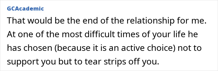 Text excerpt showing emotional reflection on support during funeral involving mother, partner, and ex-husband. Text excerpt showing emotional reflection on support during funeral involving mother, partner, and ex-husband.