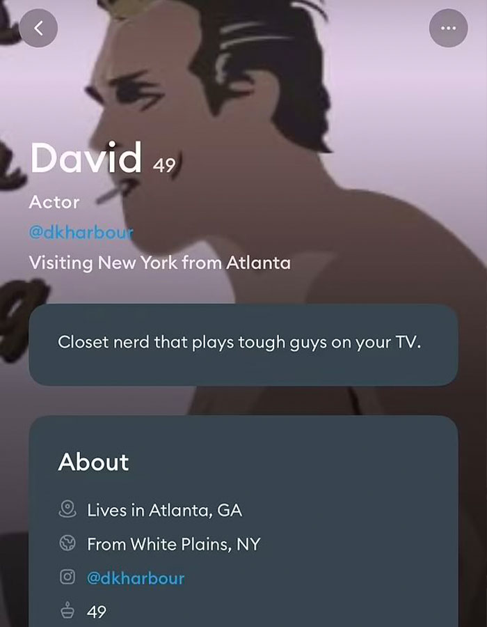 Profile screenshot of David Harbour showing actor details and location, related to Lily Allen's album and cheating claims. Profile screenshot of David Harbour showing actor details and location, related to Lily Allen's album and cheating claims.