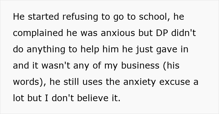 Text discussing a family relationship where the son refuses school, citing anxiety, and the annexe son&rsquo;s family dynamics are questioned.