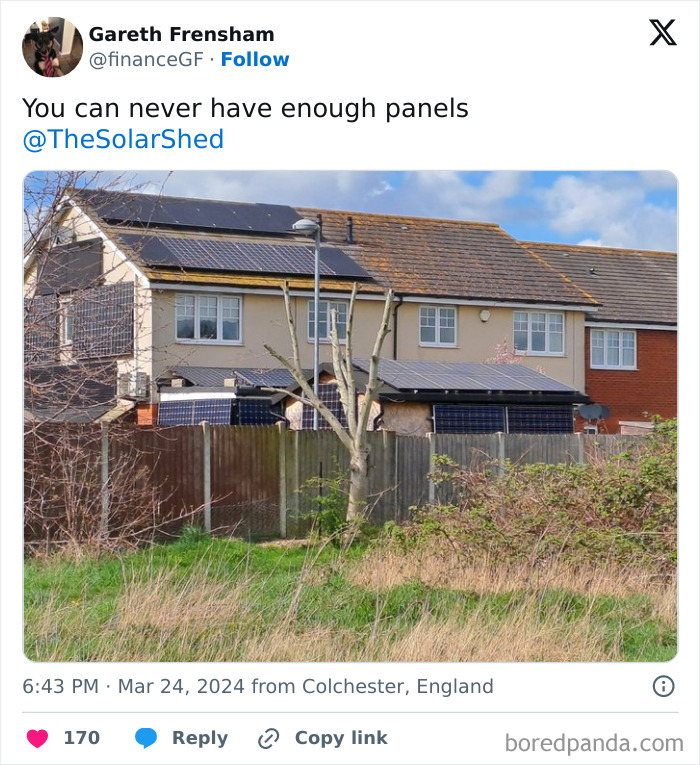 House covered with excessive solar panels showcasing design and architecture nightmares with poor common sense choices.