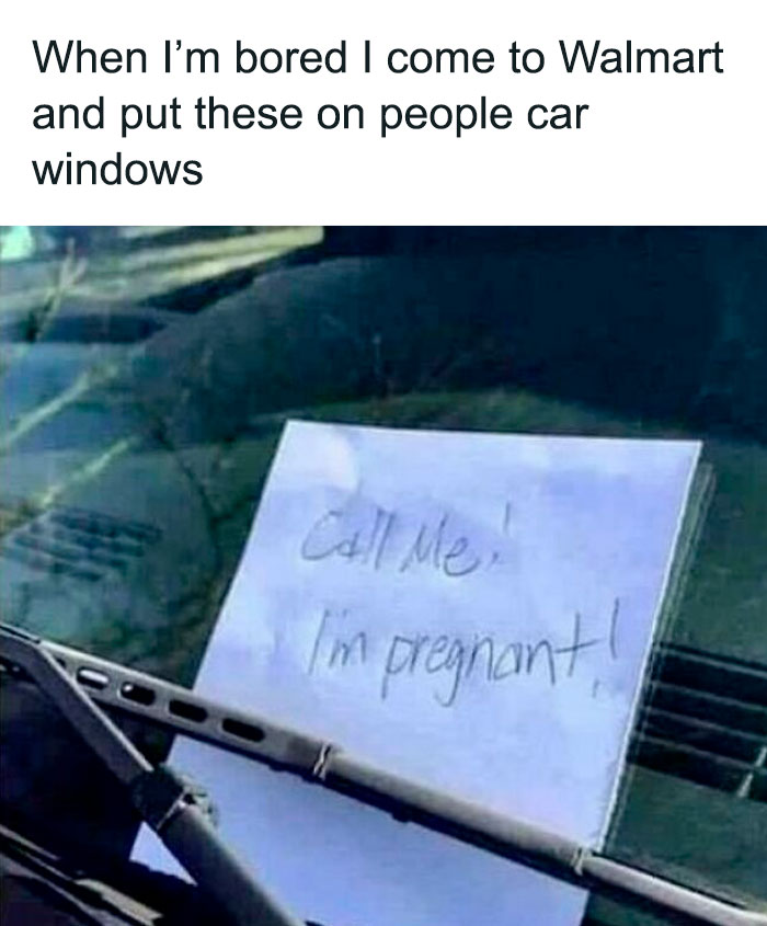 Note on a car window wiper at Walmart reads Call me I'm pregnant, a quirky People of Walmart moment.