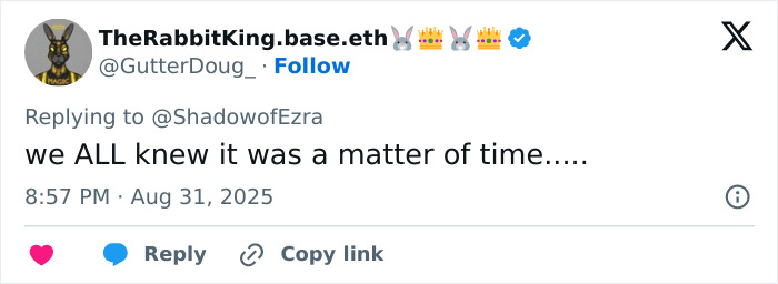 Screenshot of a social media reply expressing that the discovery of human remains in Las Vegas desert was expected. Screenshot of a social media reply expressing that the discovery of human remains in Las Vegas desert was expected.