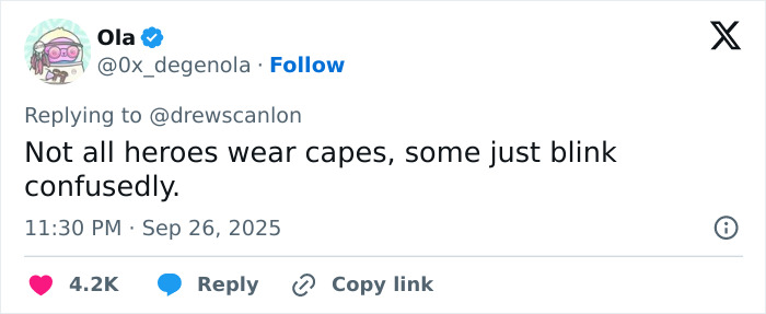 Tweet by Ola mentioning the man behind blinking guy GIF with a humorous caption about blinking confusedly. Tweet by Ola mentioning the man behind blinking guy GIF with a humorous caption about blinking confusedly.
