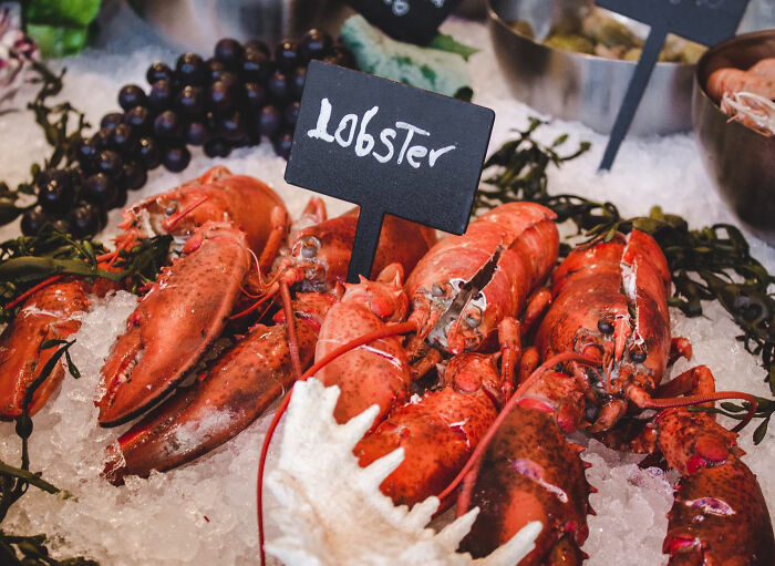 Fresh lobsters displayed on ice at a seafood restaurant, illustrating restaurant staff stories about unpaid bills.
