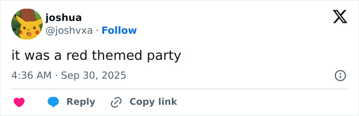 Tweet from user joshua mentioning a red themed party, related to red hat allegations involving a rapper and Sydney Sweeney. Tweet from user joshua mentioning a red themed party, related to red hat allegations involving a rapper and Sydney Sweeney.