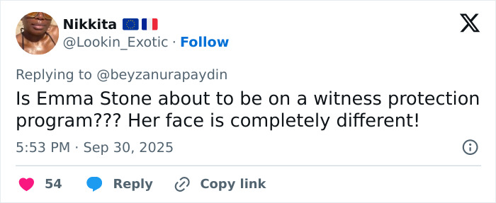 Social media reaction to Emma Stone's Louis Vuitton photos fuels plastic surgery speculation frenzy. Social media reaction to Emma Stone's Louis Vuitton photos fuels plastic surgery speculation frenzy.