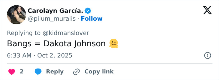 Tweet from verified user Carolayn García discussing Dakota Johnson with a mention related to Arrest Every Plastic Surgeon In LA. Tweet from verified user Carolayn García discussing Dakota Johnson with a mention related to Arrest Every Plastic Surgeon In LA.
