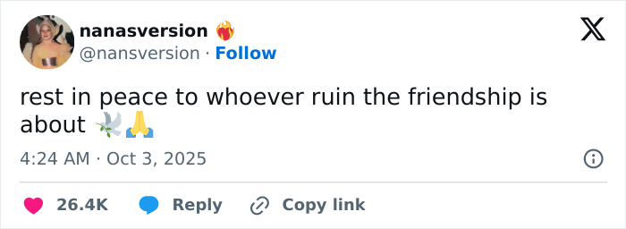 Tweet from Taylor Swift fan expressing sorrow over the friend behind ruin the friendship controversy, not Blake Lively. Tweet from Taylor Swift fan expressing sorrow over the friend behind ruin the friendship controversy, not Blake Lively.