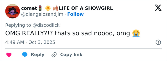 Twitter user reacting with sad emojis, expressing emotion over Taylor Swift fans in tears after friend reveal. Twitter user reacting with sad emojis, expressing emotion over Taylor Swift fans in tears after friend reveal.