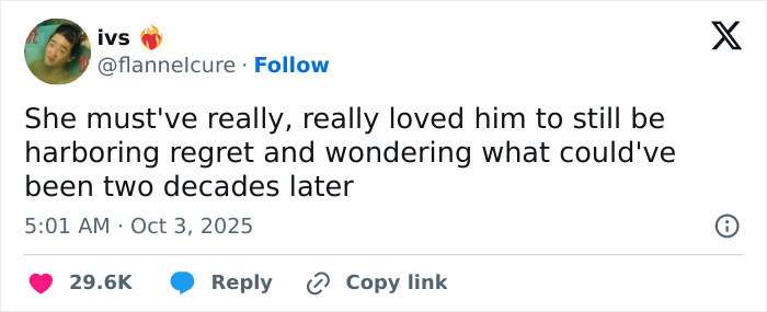 Tweet from user ivs expressing regret and lingering feelings, related to Taylor Swift fans in tears after friend revelation. Tweet from user ivs expressing regret and lingering feelings, related to Taylor Swift fans in tears after friend revelation.