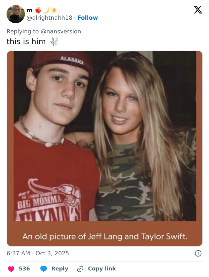 Taylor Swift fans react as the friend behind Ruin The Friendship is revealed in an old photo with Jeff Lang. Taylor Swift fans react as the friend behind Ruin The Friendship is revealed in an old photo with Jeff Lang.