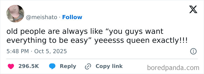 Tweet from @meishato humorously commenting on ease, featured in Netflix gotta add a comment section October tweets.