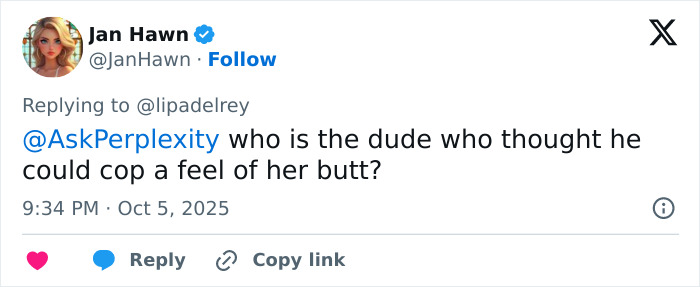 Screenshot of a Twitter user commenting about the man allegedly touching Dua Lipa inappropriately in a viral concert video. Screenshot of a Twitter user commenting about the man allegedly touching Dua Lipa inappropriately in a viral concert video.