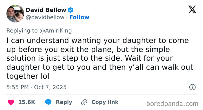 Screenshot of a tweet discussing an insufferable woman refusing to let passengers exit the plane before her daughter. Screenshot of a tweet discussing an insufferable woman refusing to let passengers exit the plane before her daughter.