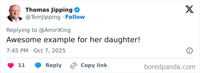 Tweet by Thomas Jipping commenting on an example for his daughter amid outrage over insufferable woman blocking passengers. Tweet by Thomas Jipping commenting on an example for his daughter amid outrage over insufferable woman blocking passengers.