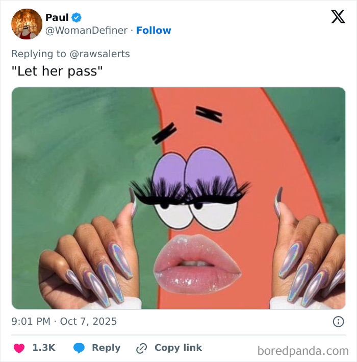 Insufferable woman meme with exaggerated lashes and nails, symbolizing outrage over passenger exit disrespect. Insufferable woman meme with exaggerated lashes and nails, symbolizing outrage over passenger exit disrespect.