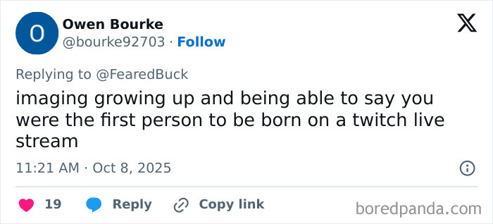 Tweet discussing the unique experience of being born during a woman giving birth on Twitch livestream sparking debate. Tweet discussing the unique experience of being born during a woman giving birth on Twitch livestream sparking debate.
