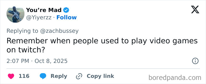 Tweet discussing the shift from video game streams to controversial woman giving birth on Twitch livestream debates. Tweet discussing the shift from video game streams to controversial woman giving birth on Twitch livestream debates.