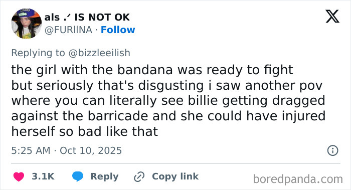 Fan outrage on social media after man tries to snatch Billie Eilish at Miami concert incident. Fan outrage on social media after man tries to snatch Billie Eilish at Miami concert incident.