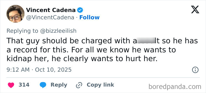 Tweet by Vincent Cadena expressing outrage after a man tries to snatch Billie Eilish at Miami concert, fans furious online. Tweet by Vincent Cadena expressing outrage after a man tries to snatch Billie Eilish at Miami concert, fans furious online.