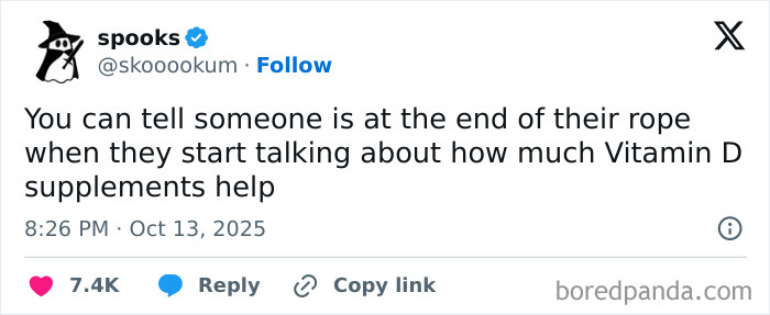 Screenshot of a humorous tweet about Vitamin D supplements, highlighting the comedy in October tweets on Netflix.