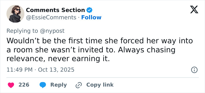 Tweet criticizing Meghan Markle for allegedly forcing her way into events, mentioning Paris Fashion Week and Balenciaga designer comments. Tweet criticizing Meghan Markle for allegedly forcing her way into events, mentioning Paris Fashion Week and Balenciaga designer comments.