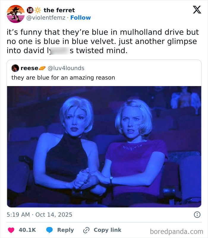 Alt text: Twitter post with a humorous take on film colors, highlighting Netflix gotta add a comment section for funny October tweets.